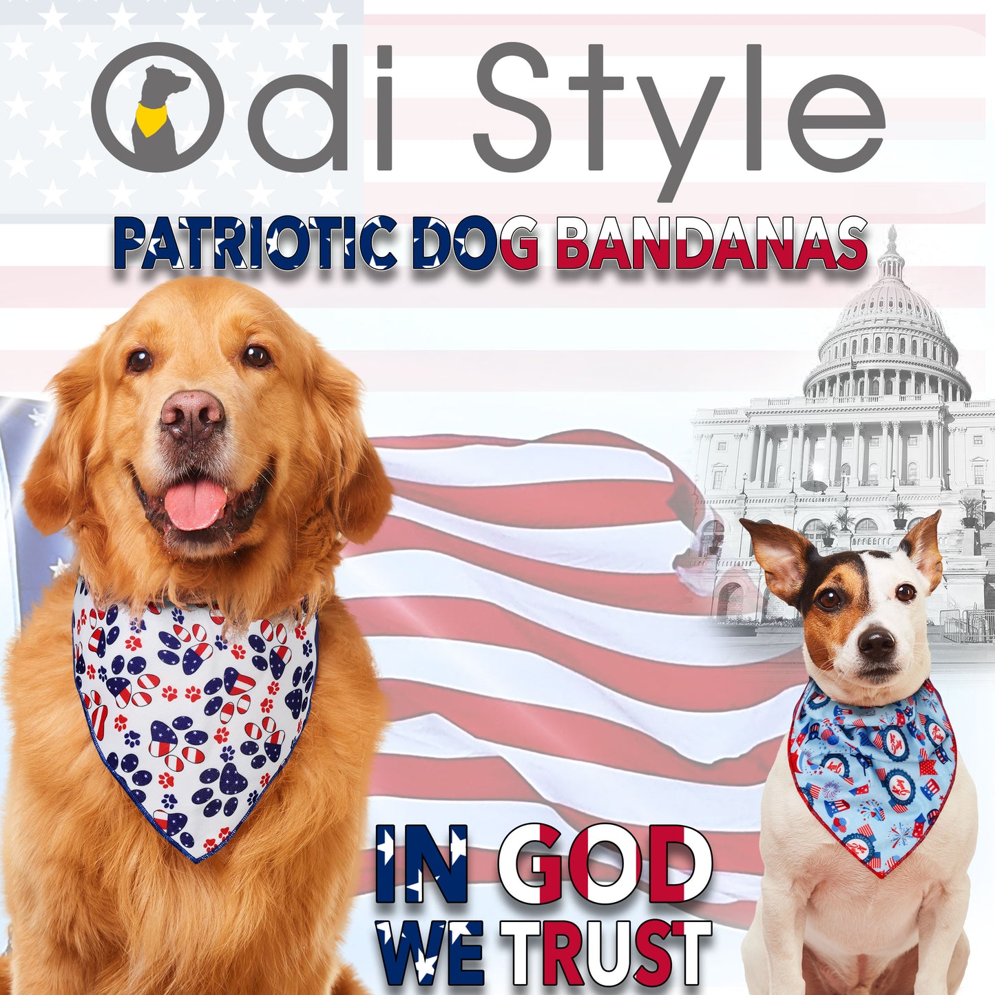 Odi Style American Flag Dog Bandana - 2 Pack