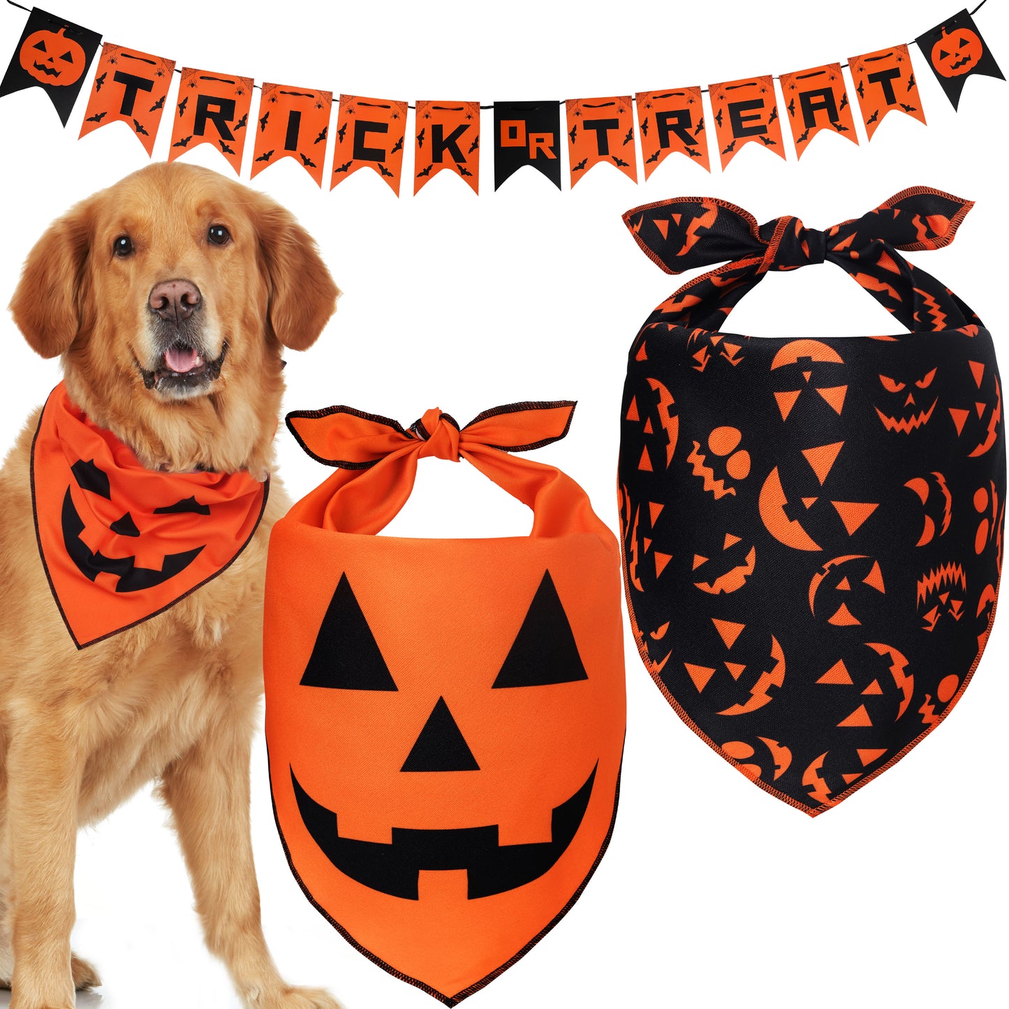 Halloween Dog Bandanas with Trick or Treat Sign