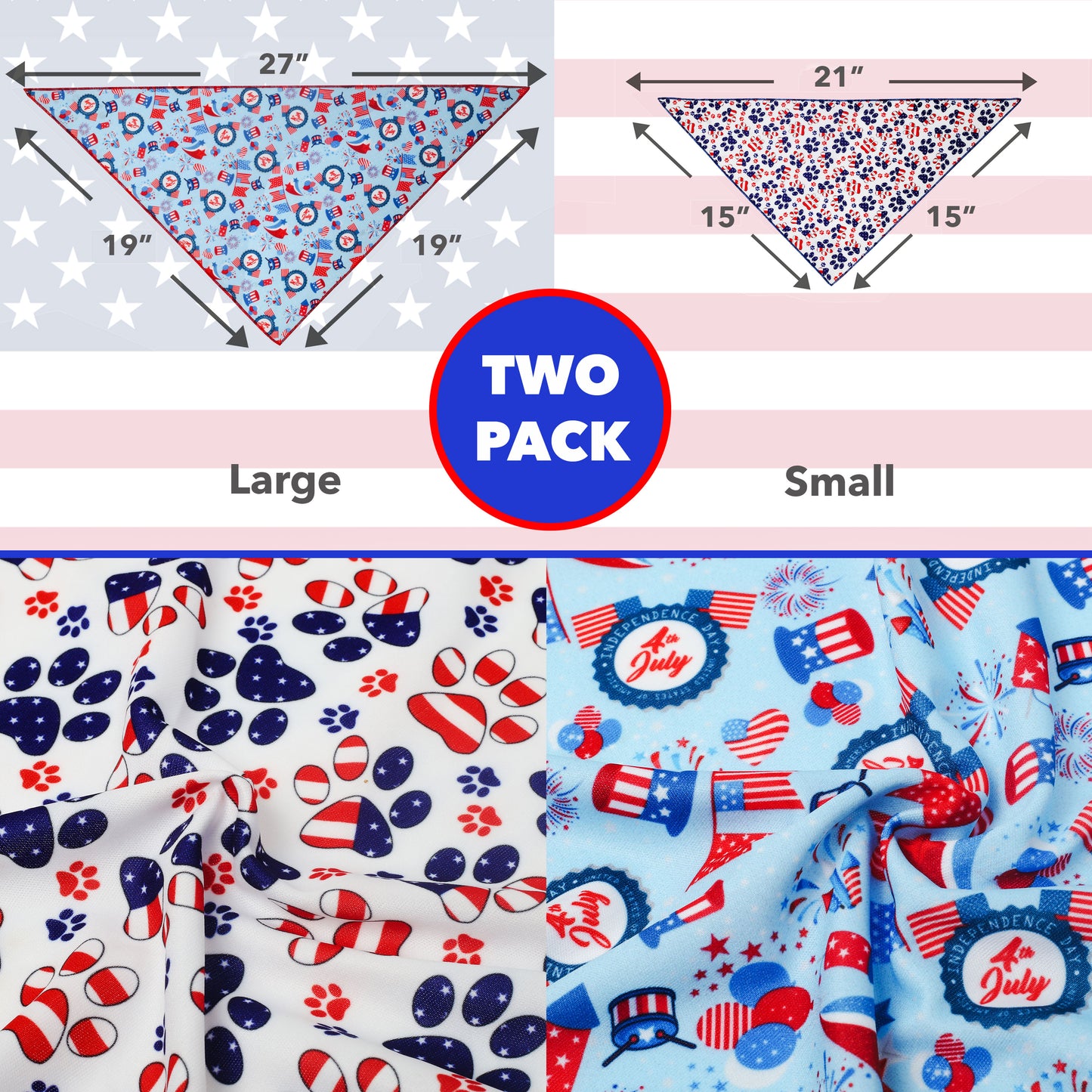 Odi Style American Flag Dog Bandana - 2 Pack