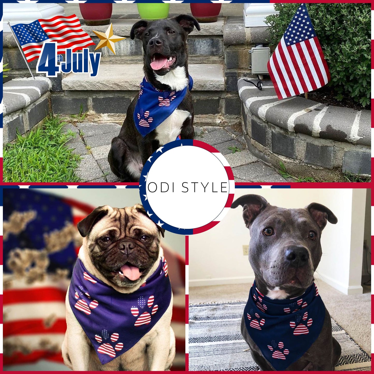 American Flag Dog Bandana - Paw Print