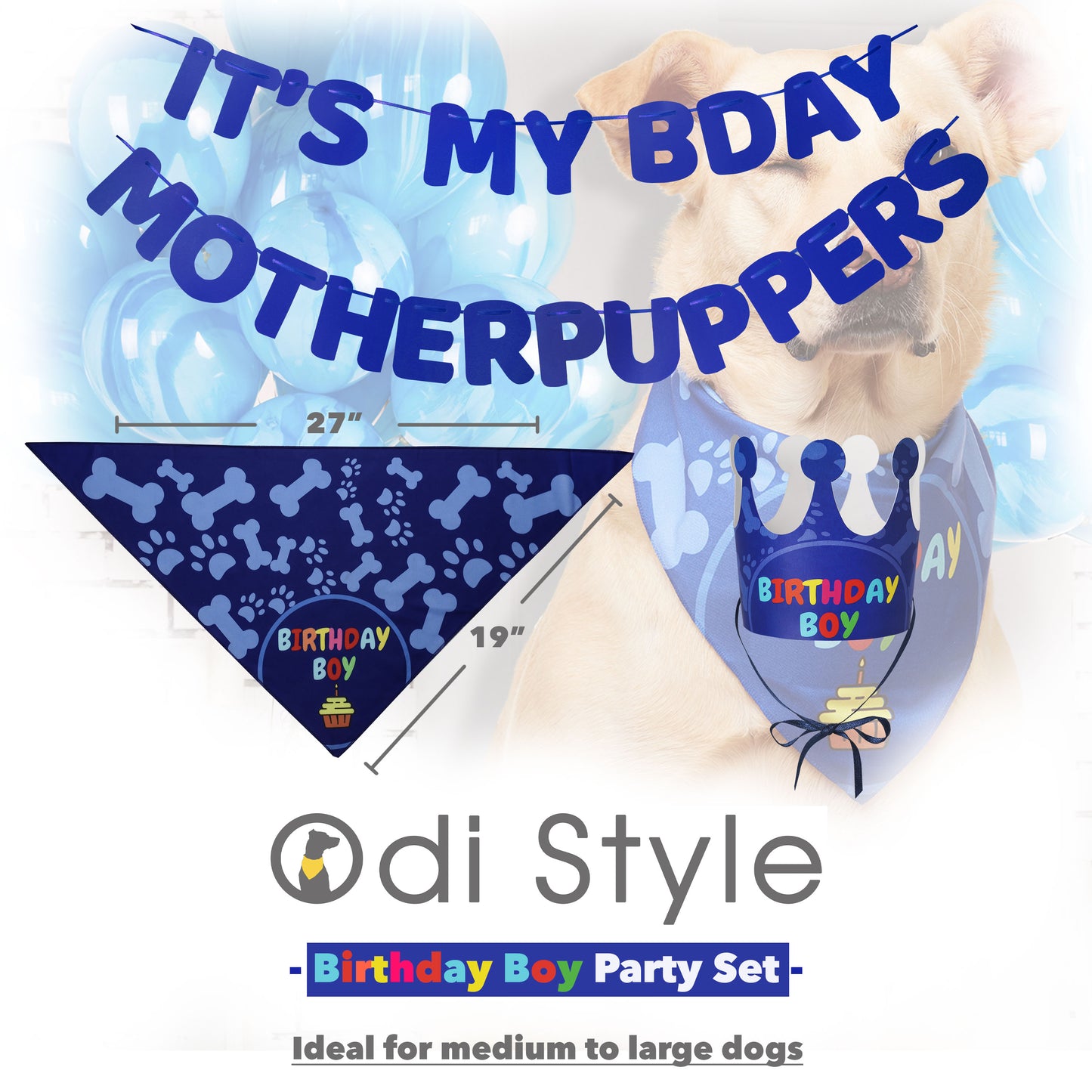 Odi Style Dog Birthday Party Supplies - Boy Dog Birthday Bandana Set